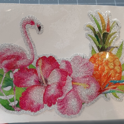 Sale Flamingo Pineapple Hibiscus Glitter Iron-On Transfer