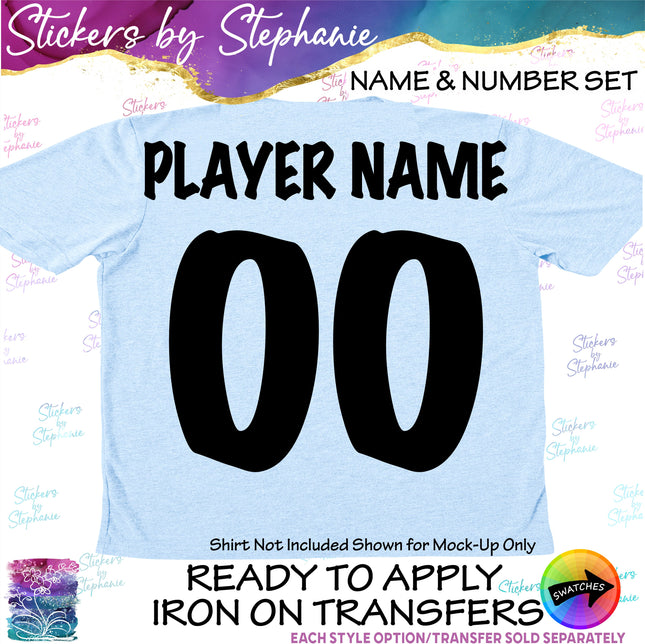 (cpn-1) Markerfelt Bold Custom Player Name & Number Set Iron-On Transfer