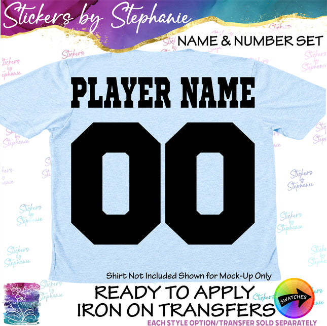 (cpn-1) Sportsworld Custom Player Name & Number Set Iron-On Transfer