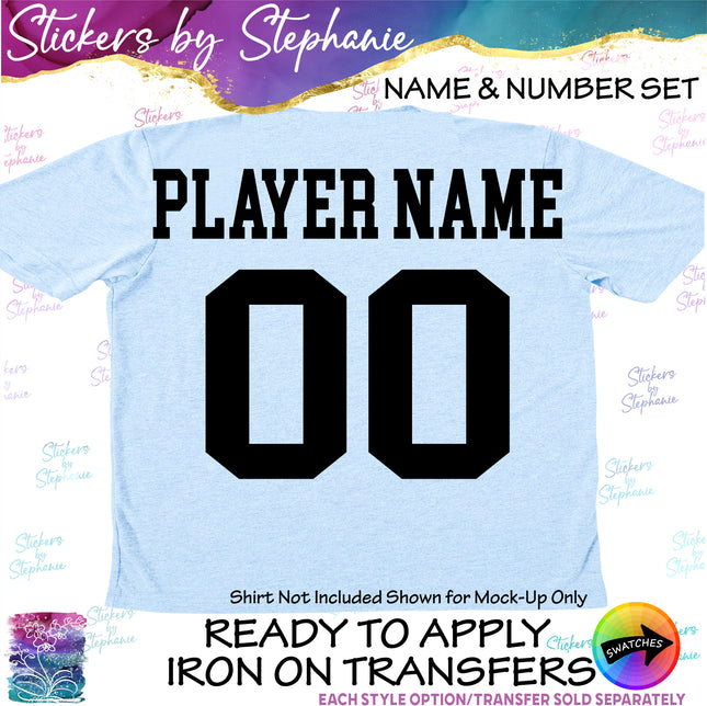 (cpn-1) College Block Custom Player Name & Number Set Iron-On Transfer