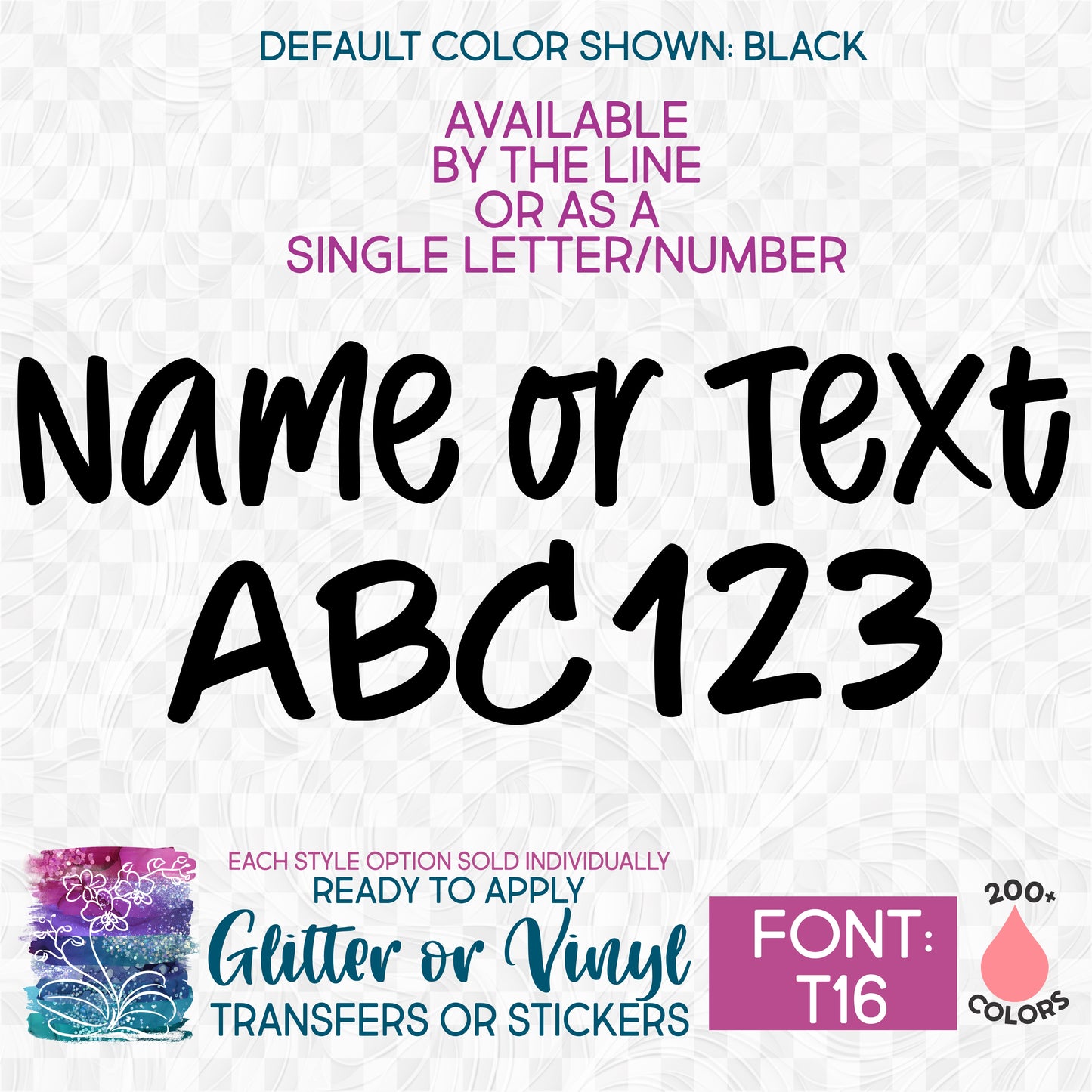 (s97-T16) Block Font Custom Name Text or Single Letter Number Glitter or Vinyl Iron-On Transfer or Sticker