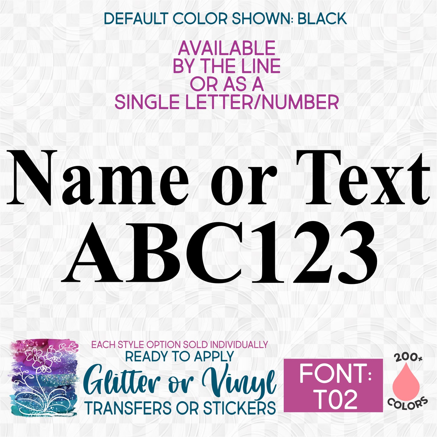 (s097-T02) Block Font Custom Name Text or Single Letter Number Glitter or Vinyl Iron-On Transfer or Sticker