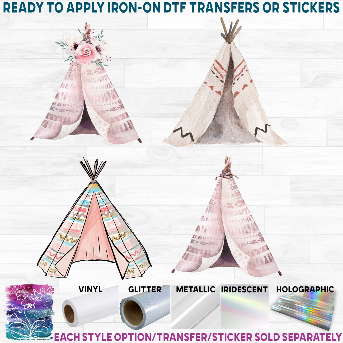 Boho Watercolor Teepee Collection 9 Style Options