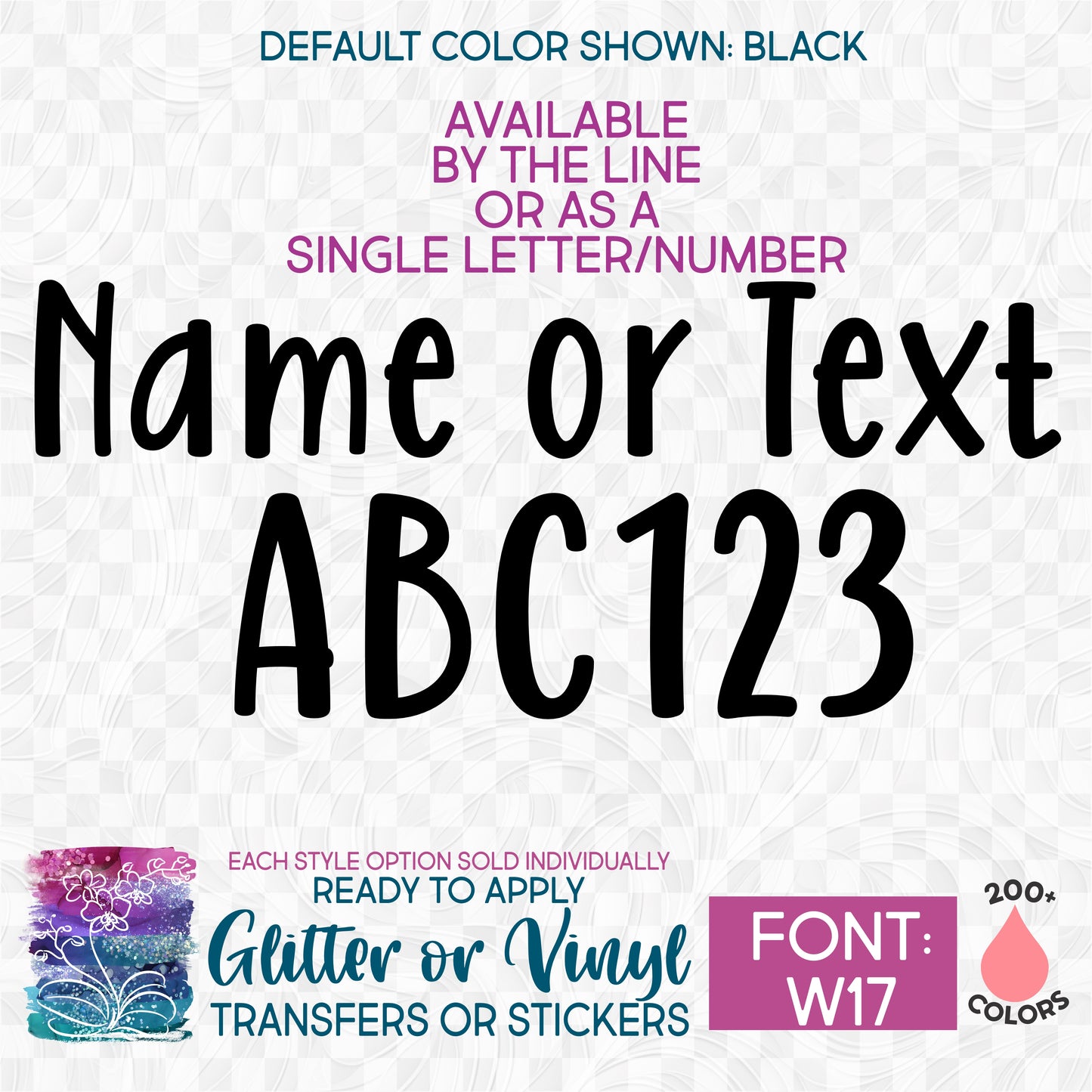 (s097-W17) Block Font Custom Name Text or Single Letter Number Glitter or Vinyl Iron-On Transfer or Sticker