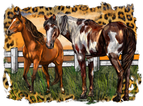 (s346-1-1J)  Watercolor 2 Horses