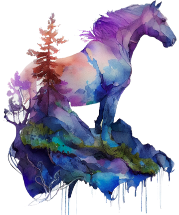 (s346-1-2T)  Watercolor Double Exposure Horse