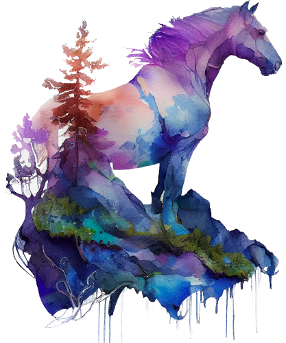 (s346-1-2T)  Watercolor Double Exposure Horse