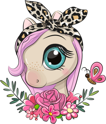 (s133-26-W) Cute Cartoon Horse Flowers Leopard Headband