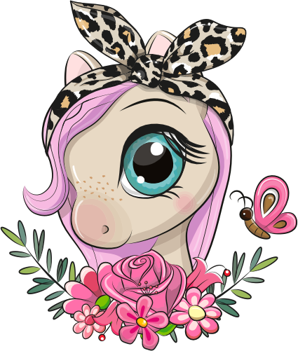 (s133-26-W) Cute Cartoon Horse Flowers Leopard Headband