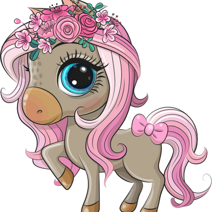 (s133-26-R) Cute Cartoon Horse Flowers