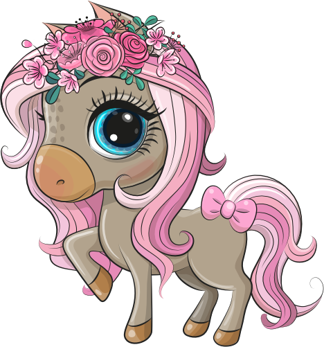 (s133-26-R) Cute Cartoon Horse Flowers