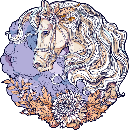 (s100-2-O)  Illustrated Horse Head Flowers