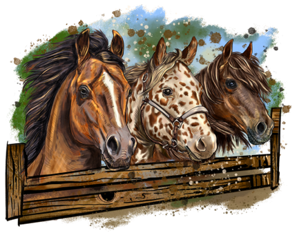 (s346-1-1O)  Watercolor 3  Horses