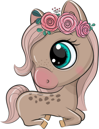 (s133-26-H) Cute Cartoon Horse Flowers