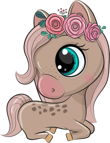 (s133-26-H) Cute Cartoon Horse Flowers
