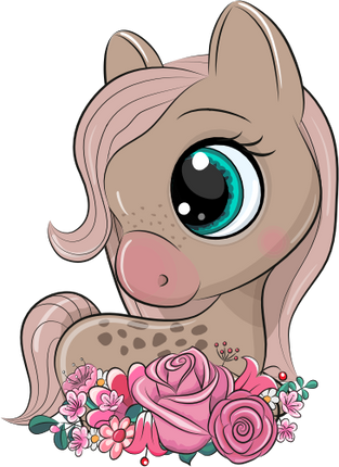(s133-26-L) Cute Cartoon Horse Flowers