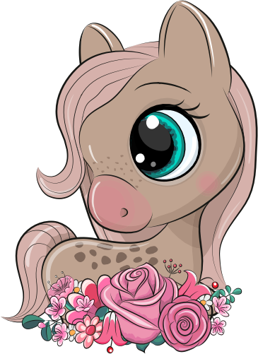 (s133-26-L) Cute Cartoon Horse Flowers