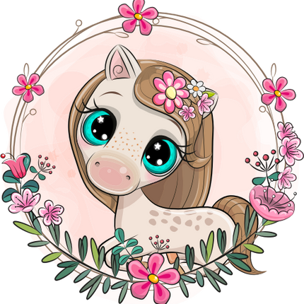 (s133-26-D) Cute Cartoon Horse Flower Wreath
