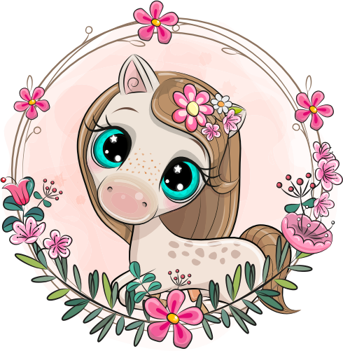 (s133-26-D) Cute Cartoon Horse Flower Wreath