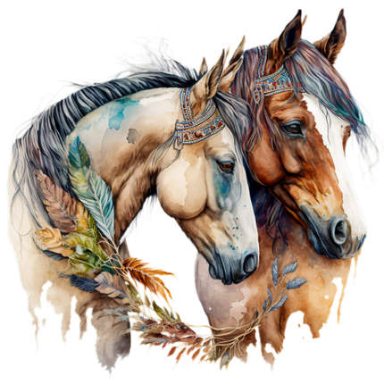 (s346-1-1U)  Watercolor 2  Horses Couple