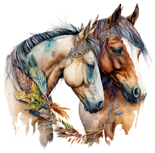 (s346-1-1U)  Watercolor 2  Horses Couple