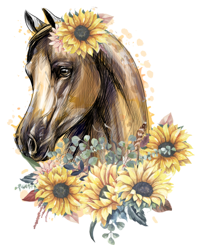 (s100-2-L)  Watercolor Horse Sunflowers
