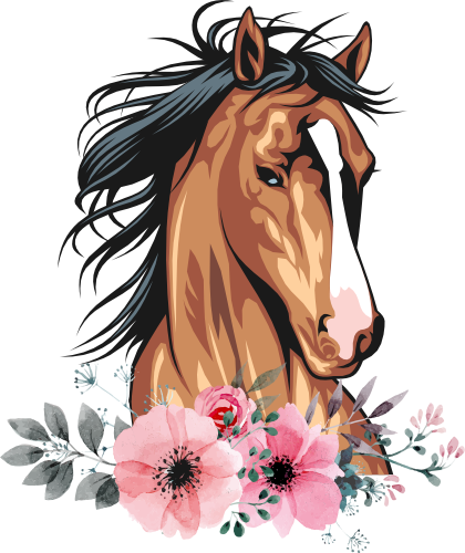 (s100-2-K)  Watercolor Horse Head Pink Flowers