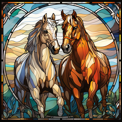 (s150-10-2C) Horse Stained-Glass