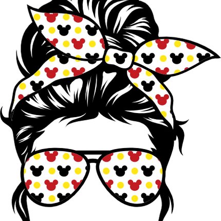 (382-Disney-A) Messy Bun Hair Mom Mickey Mouse Sunglasses