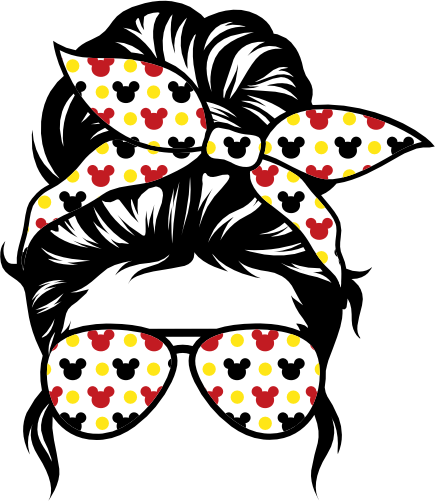 (382-Disney) Messy Bun Hair Mom Girl Dad Boy Baby Mickey Mouse Sunglasses