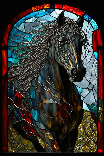 (s150-10-1D) Horse Stained-Glass