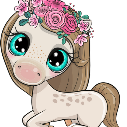(s133-26-C) Cute Cartoon Horse Flowers