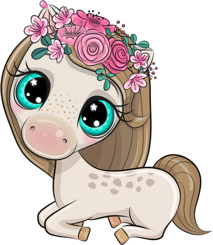(s133-26-C) Cute Cartoon Horse Flowers