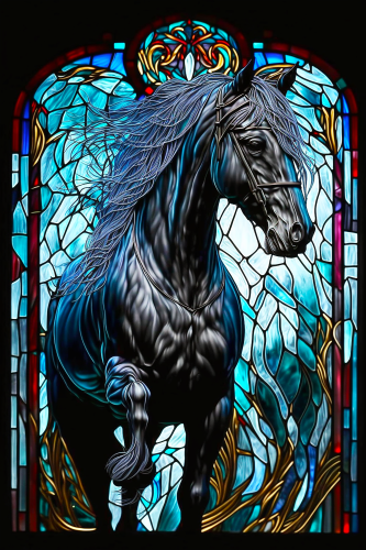 (s150-10-1F) Horse Stained-Glass