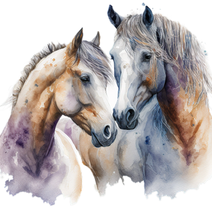 (s346-1-1T)  Watercolor 2  Horses Couple