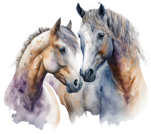 (s346-1-1T)  Watercolor 2  Horses Couple