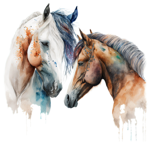(s346-1-1R)  Watercolor 2  Horses Couple