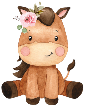 (s034-1-I)  Watercolor Baby Horse Pink Flower