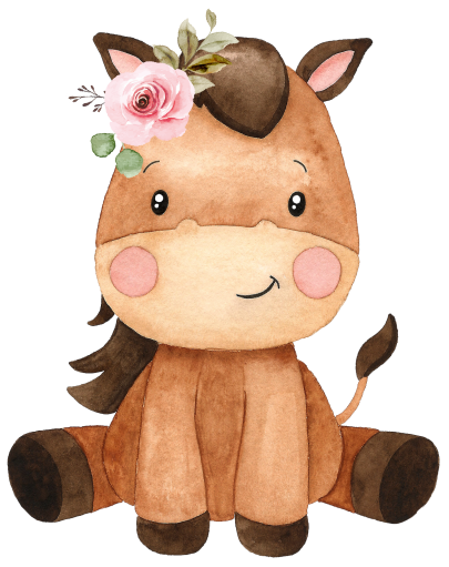 (s034-1-I)  Watercolor Baby Horse Pink Flower