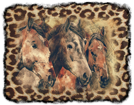(s346-1-1L)  Watercolor 3 Horses Leopard Print