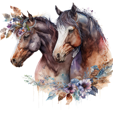 (s346-1-1P)  Watercolor 2  Horses Couple