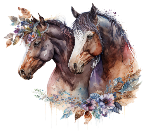 (s346-1-1P)  Watercolor 2  Horses Couple