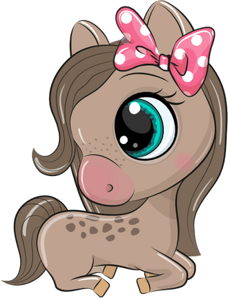 (s133-26-N) Cute Cartoon Horse Pink Bow