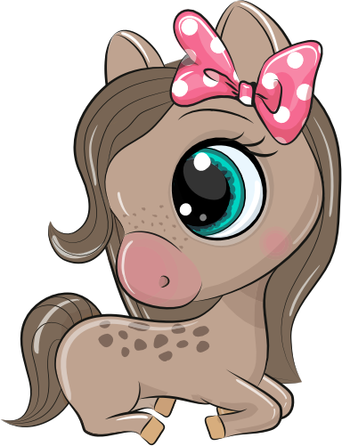 (s133-26-N) Cute Cartoon Horse Pink Bow