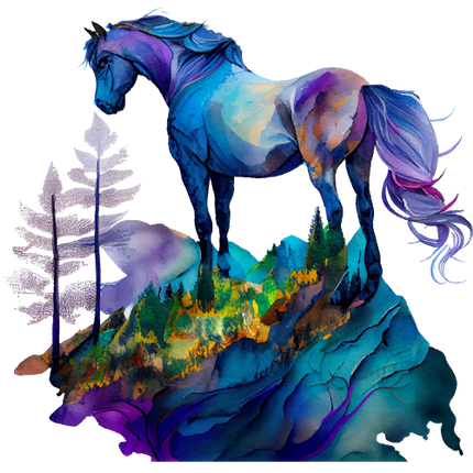 (s346-1-2S)  Watercolor Double Exposure Horse