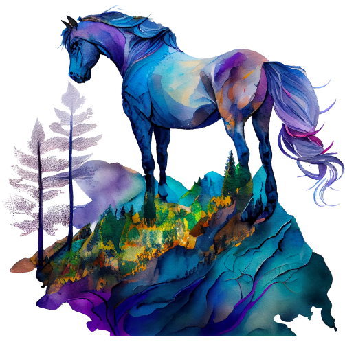 (s346-1-2S)  Watercolor Double Exposure Horse