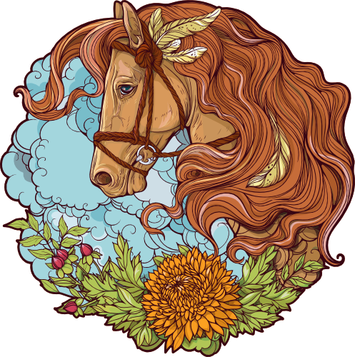 (s100-2-N)  Illustrated Horse Head Flowers