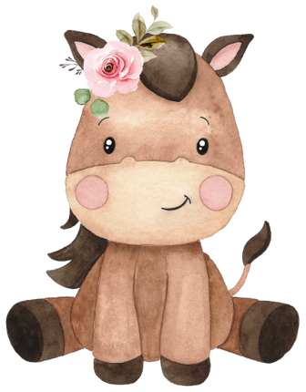 (s034-1-J)  Watercolor Baby Horse Pink Flower