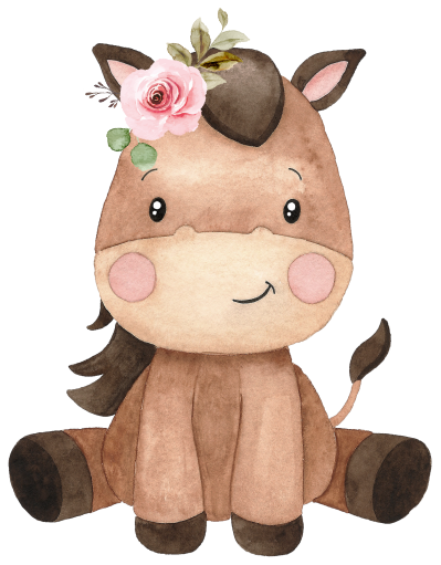 (s034-1-J)  Watercolor Baby Horse Pink Flower