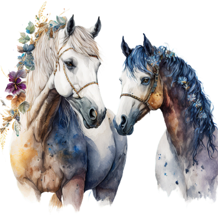 (s346-1-1Q)  Watercolor 2  Horses Couple